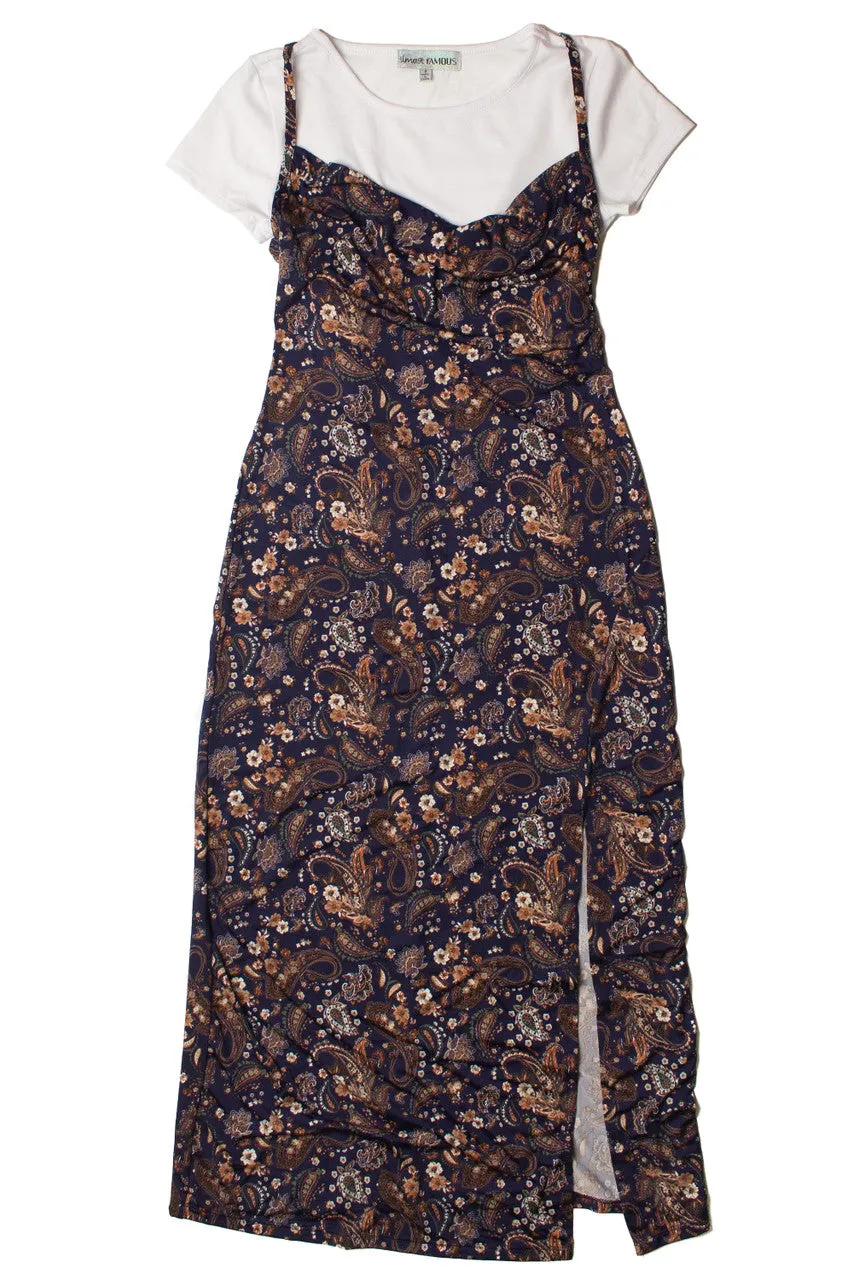 2 Piece Navy Paisley Maxi Dress With Tee