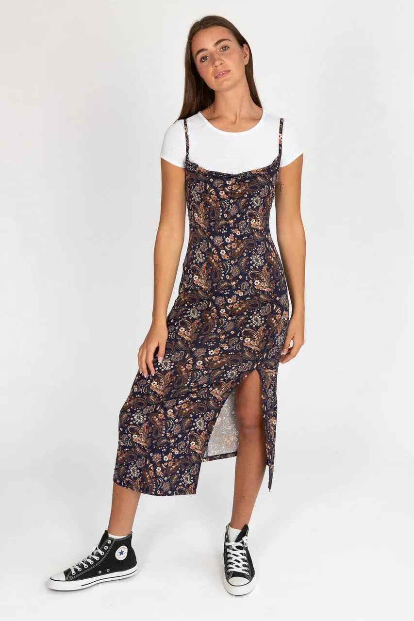 2 Piece Navy Paisley Maxi Dress With Tee