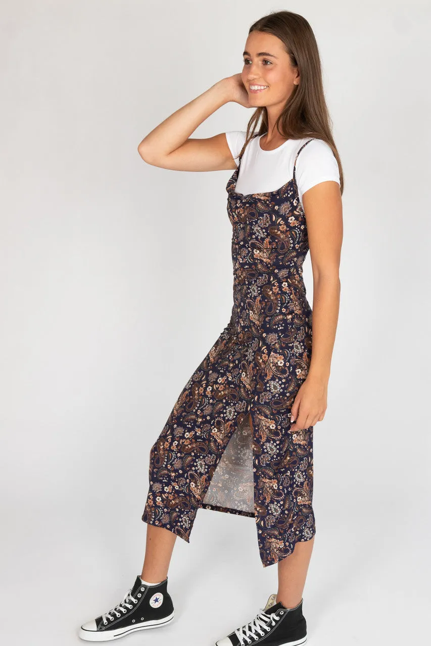 2 Piece Navy Paisley Maxi Dress With Tee