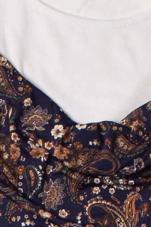 2 Piece Navy Paisley Maxi Dress With Tee