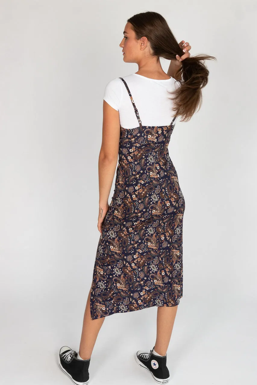 2 Piece Navy Paisley Maxi Dress With Tee