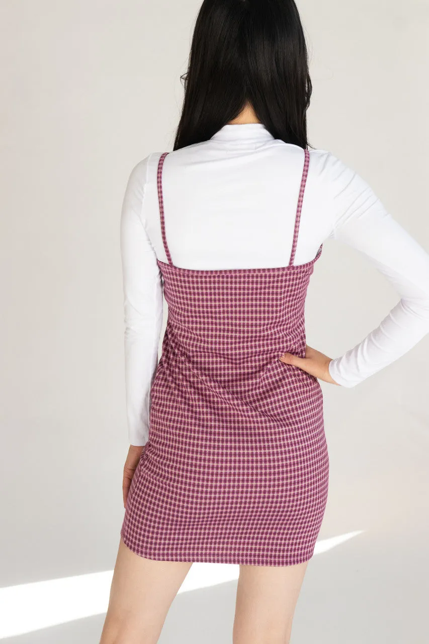 2 Piece Plaid Mini Dress With Long Sleeve Tee