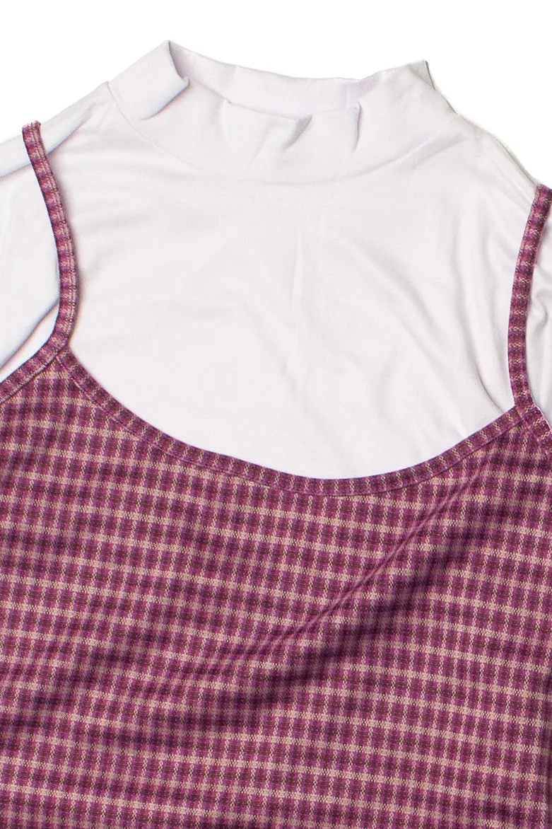 2 Piece Plaid Mini Dress With Long Sleeve Tee
