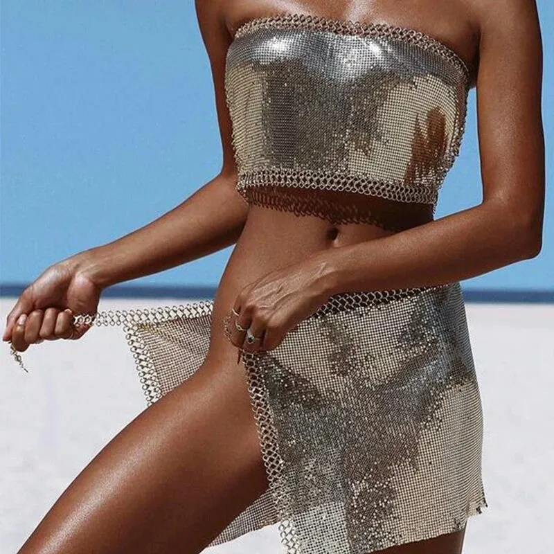 Disco Chain Sequin Skirt Set