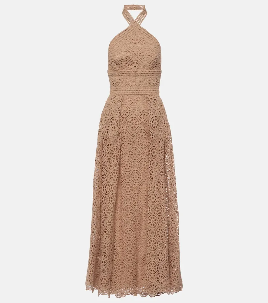 Elie Saab Macram√É¬© halterneck cotton-blend midi dress