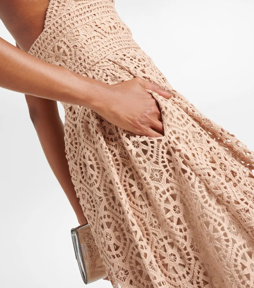 Elie Saab Macram√É¬© halterneck cotton-blend midi dress