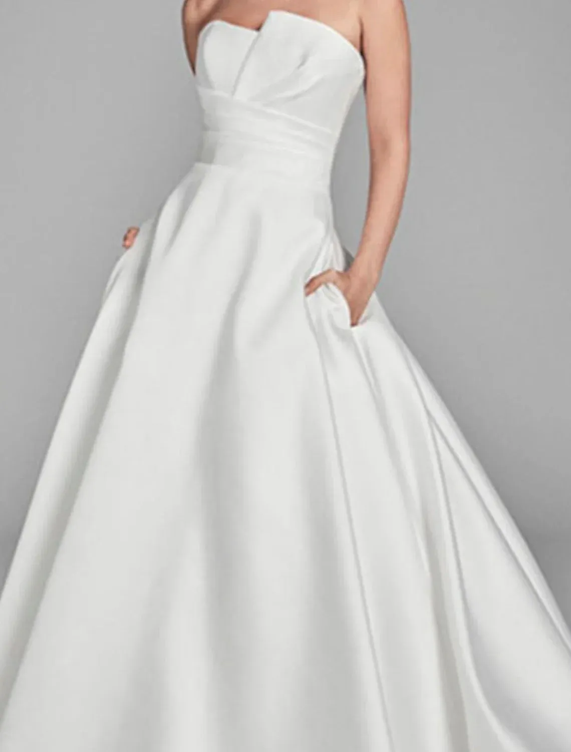 Engagement Casual Wedding Dresses A-Line Sweetheart Strapless Sweep / Brush Train Satin Bridal Gowns With Ruched