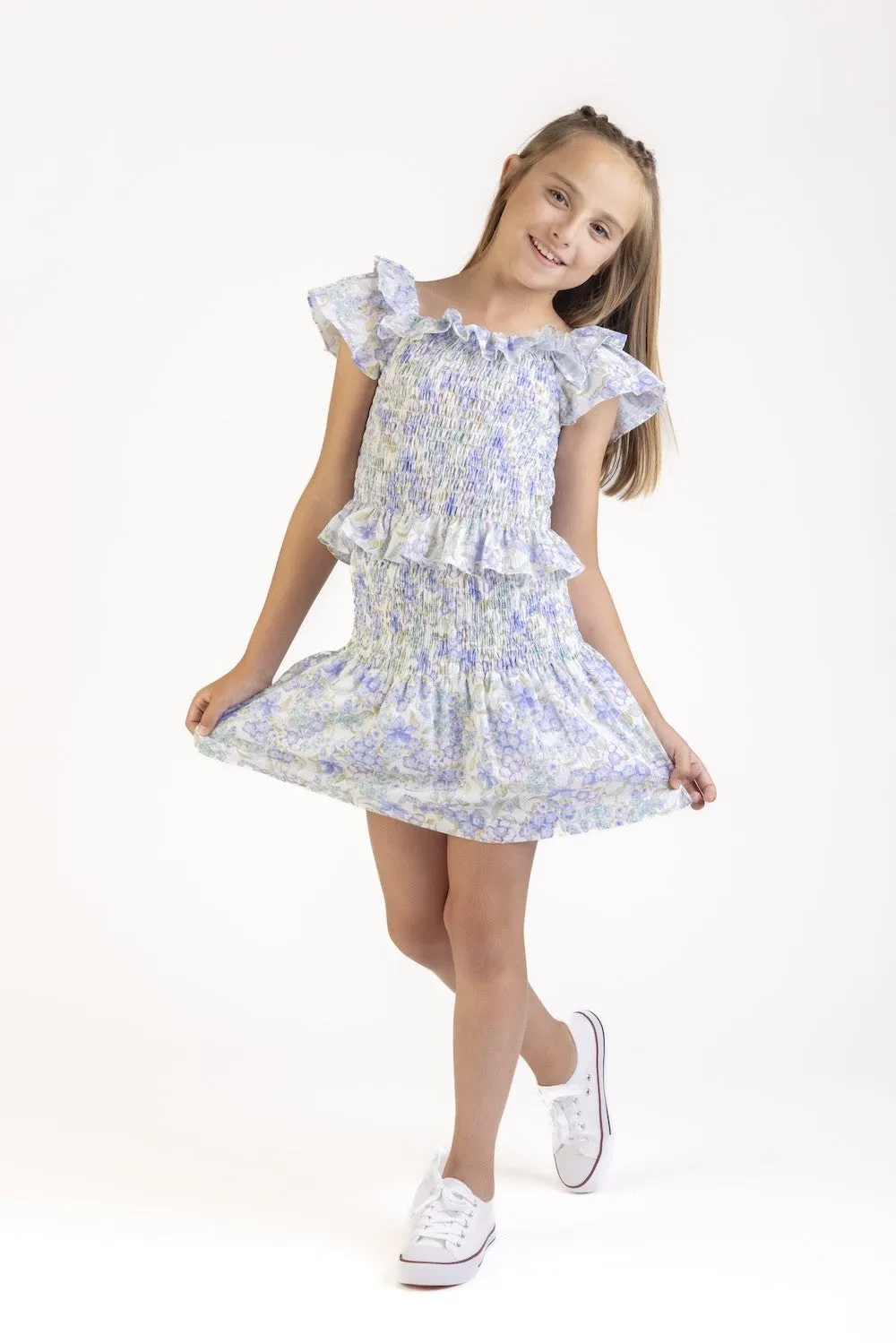 Luli & Me Gabby Girls Blue Floral Carla Shirred Skirt Set
