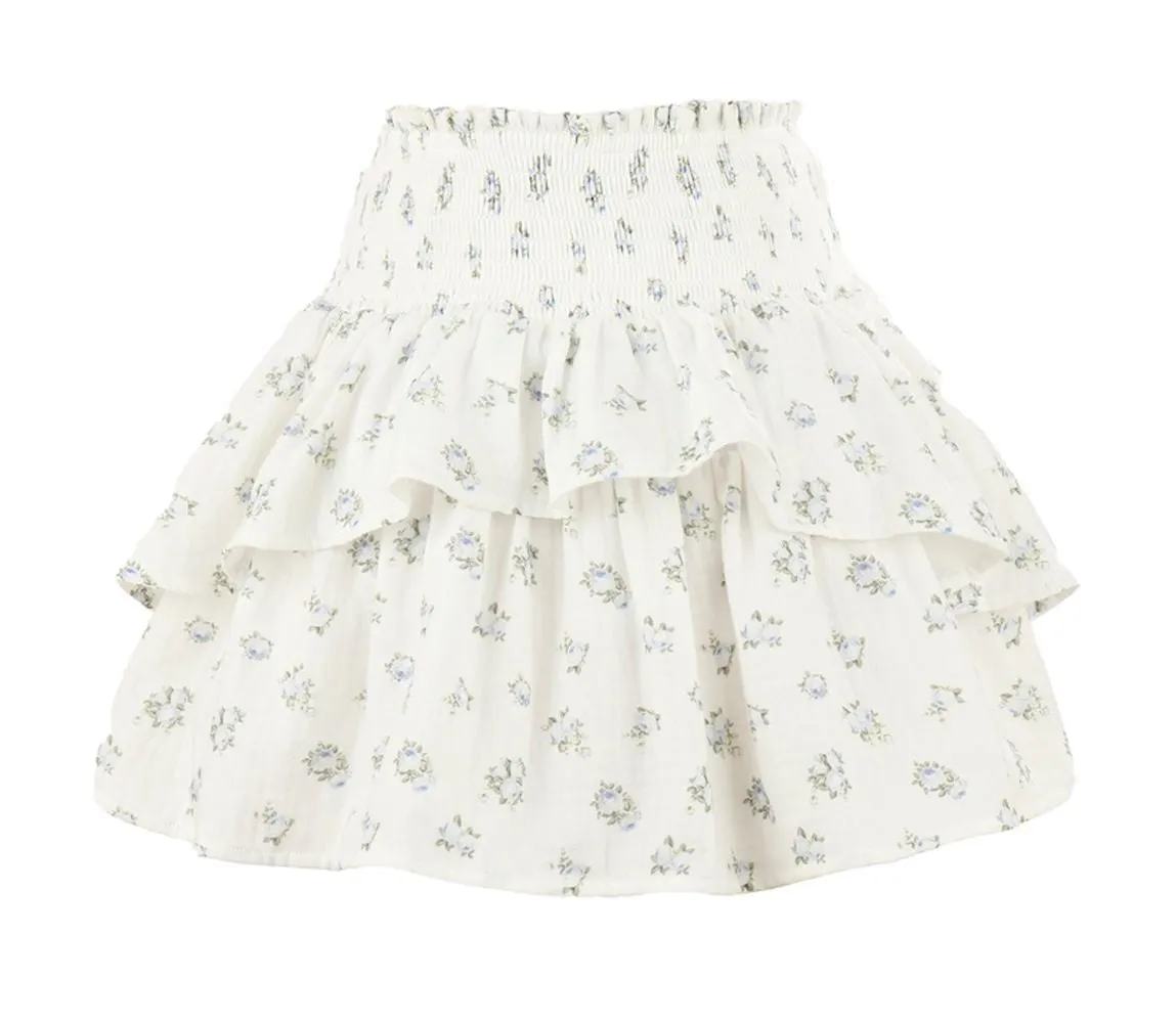 Luli & Me Gabby Girls Chloe High Low Smocked Skirt - Blue Bleu Rose Floral