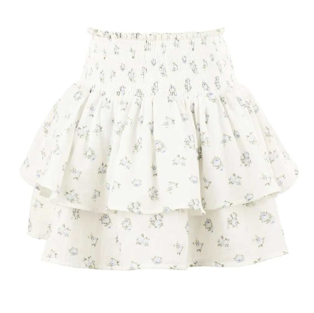 Luli & Me Gabby Girls Chloe High Low Smocked Skirt - Blue Bleu Rose Floral