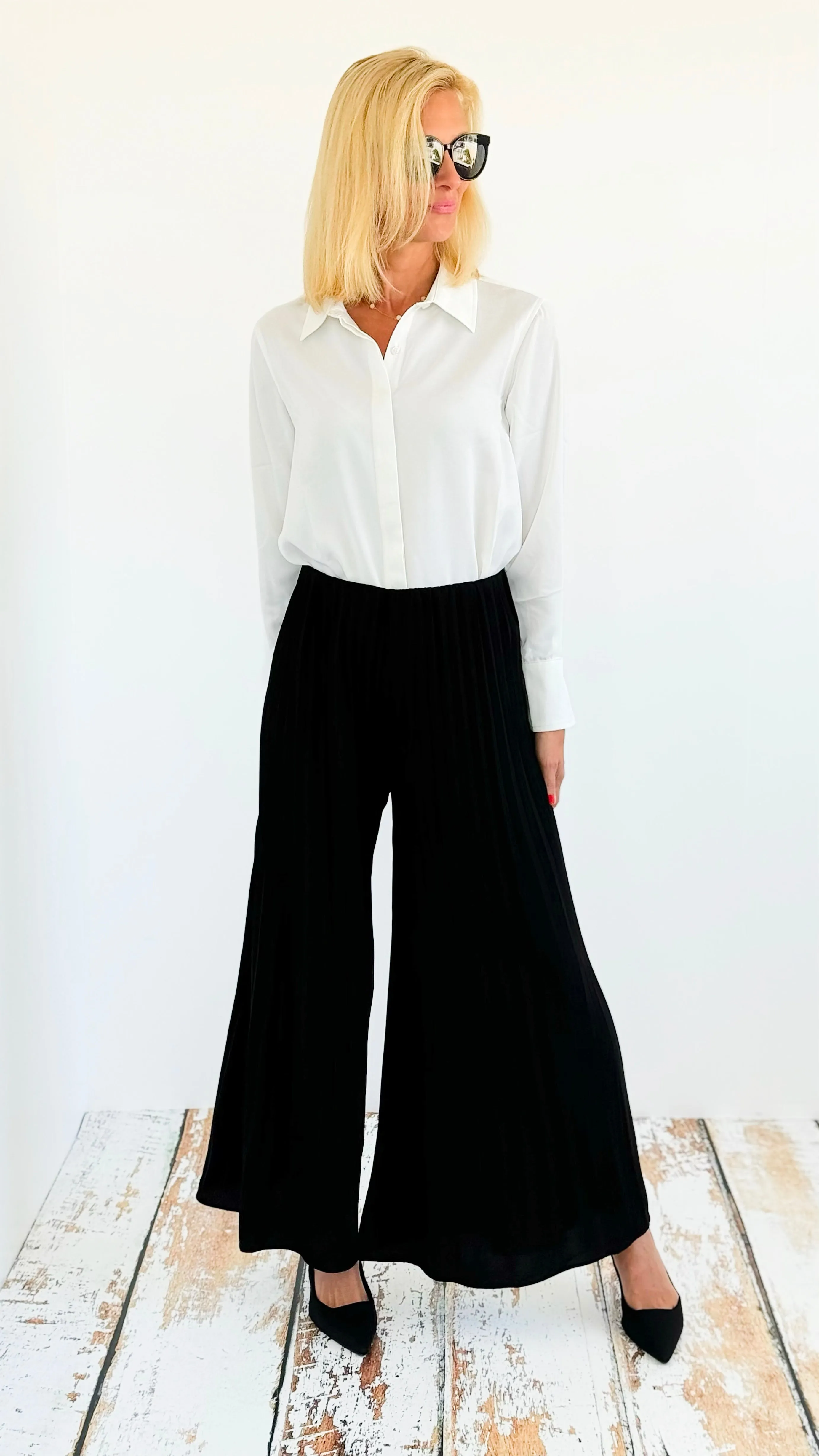Pleated Wide Leg Pants - Black
