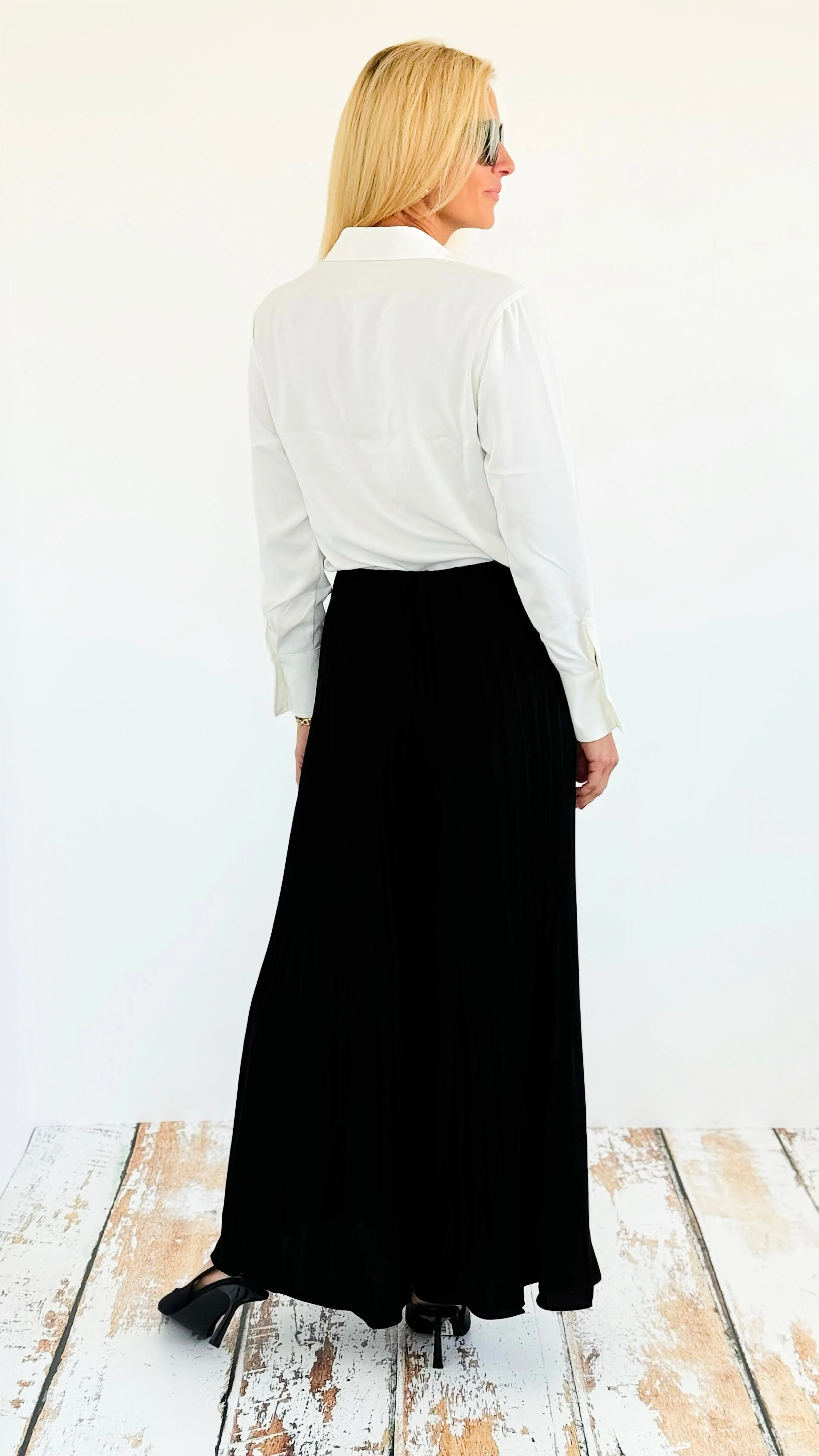 Pleated Wide Leg Pants - Black