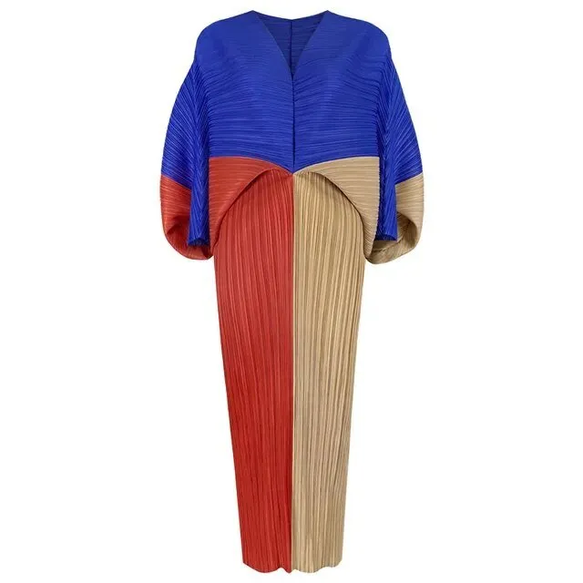 Pre Order:  Tricolor Batwing Sleeve Plisse Dress