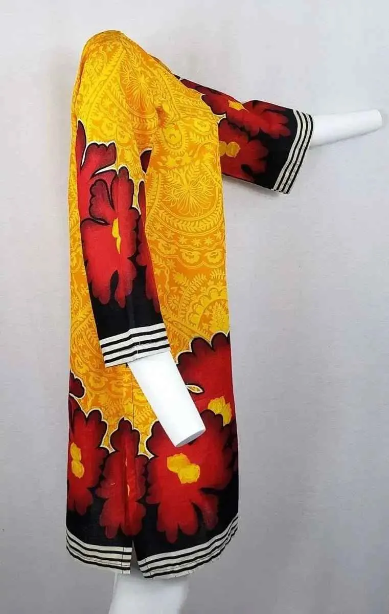 Printed Pakistani Khadi Kurtis for Women Ready to Wear Orange
