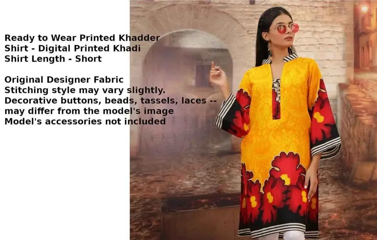 Printed Pakistani Khadi Kurtis for Women Ready to Wear Orange