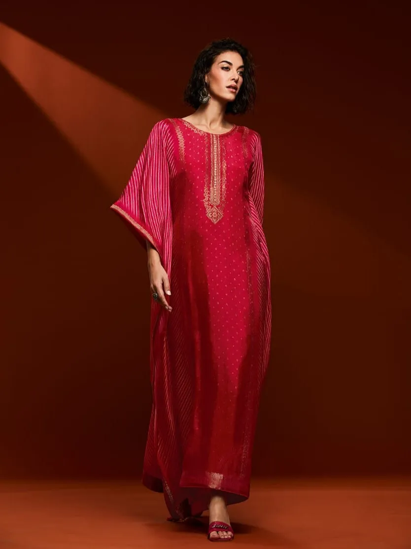 Red Bandhani Hand Embroidered Kaftan